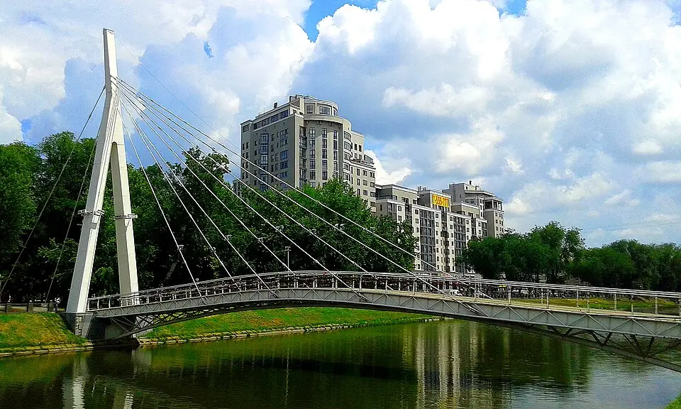 Kharkiv — (30) VIEW ON PEDESTRIAN BRIDGE OVER KHARKIV RIVER IN CITY OF KHARKIV STATE OF UKRAINE PHOTOGRAPH BY VIKTOR O LEDENYOV 20160616
