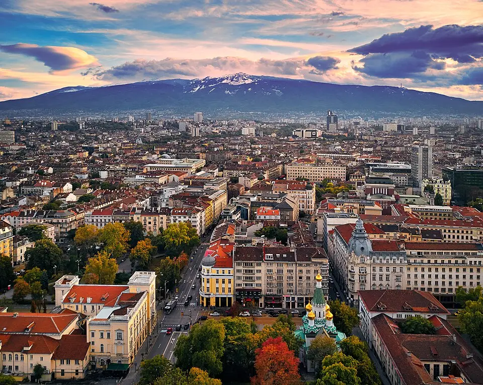 Sofia — Panoramic view over central Sofia and the Vitosha Mountain 2017-10-08