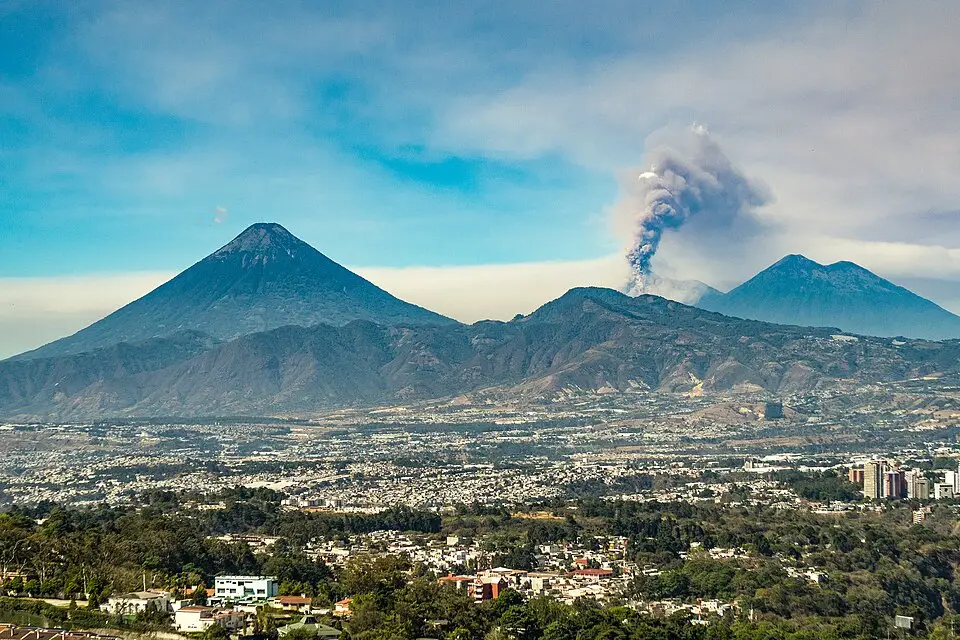 Villa Nueva — View of eruption of Fuego Volcano from Guatemala City